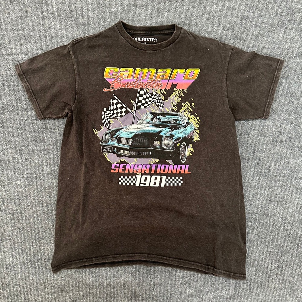 Chemistry T-Shirt Mens Size S Brown Camaro Berlinetta 1981 Graphic Retro Racing